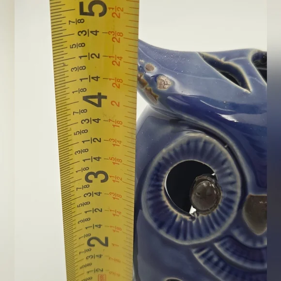 Owl Luminary Candle Votive MCM Stoneware Pottery Blue Decor Cut Outs 5"x4" - Picture 6 of 7